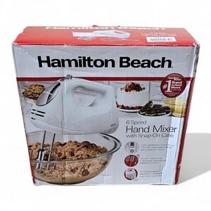 Hamilton Beach 6-Speed Hand Mixer with Snap-On Case – White